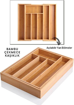 Kapris Ayarlanabilir Çekmece İçi Bambu Kaşıklık Organizer KAP-1441