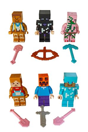 Gerçekçi Minecraft Deneyimi: Legolara Uyumlu 5cm. Boyunda 24 Figürlü ve Aksesuarlı Minecraft Seti