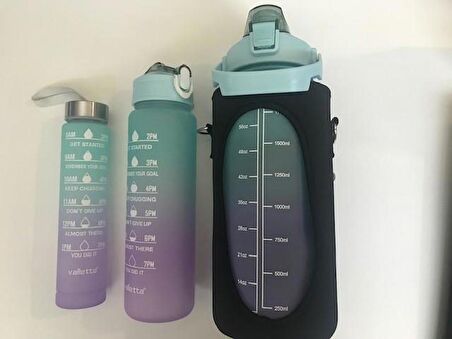 Valletta VLT1282 Eldorado 3lü Set  Motivasyonel Su Matarası Yeşil Çanta(2000ml-750ml-300ml)