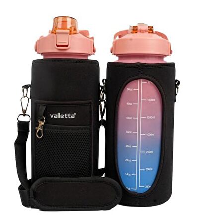 Valletta VLT1294 Eldorado 3lü Set  Motivasyonel Su Matarası Pembe(2000ml-750ml-300ml)Çantalı
