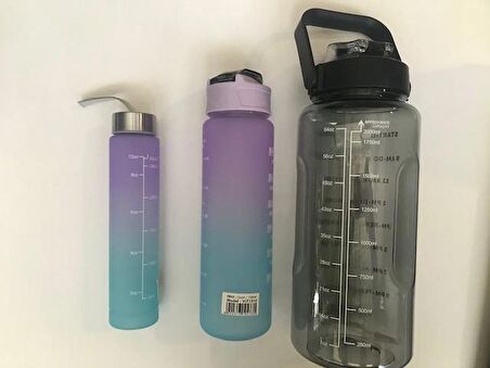 Valletta VLT1296 Figo 3lü Set  Motivasyonel Su Matarası Siyah(2000ml-750ml-300ml)
