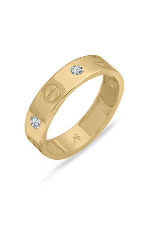 Taş Atlamalı Tasarım Altın Vida Yüzük