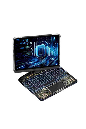 iPad Air 13 2024 Uyumlu Fuchsia Dönebilen Transparan Görünümlü Bluetoothlu Klavyeli Tablet Kılıfı