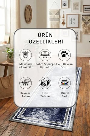Ehl-163 Yıkanabilir Yolluk Halı Kaymaz Taban Salon Mutfak