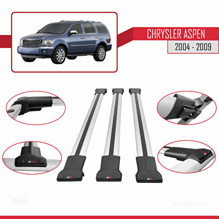 Chrysler Aspen 2004-2009 Arası ile Uyumlu FLY Model Ara Atkı Tavan Barı Gri 3 Adet