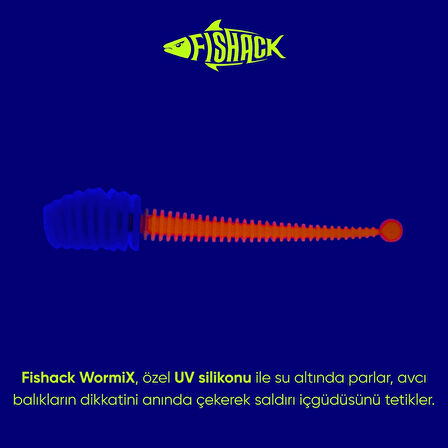 Silikon Kurt Yem - 2,1g 70mm - Fishack Wormix - 1 Adet - Mavi/Turuncu - Karides Kokulu