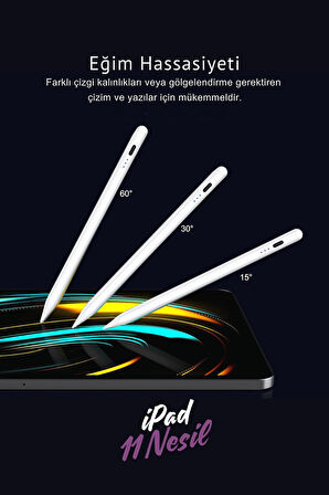 iPad Pencil 2025 M3 11 Nesil 11 inç Uyumlu Avuçiçi Red Eğim Özellikli Bluetoothlu Dokunmatik Kalem