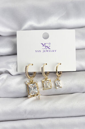 Gold Renk Zirkon Taşlı Kadın Küpe