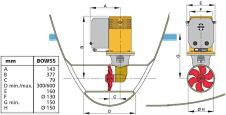 Vetus Baş Manevra Pervanesi 55 kgf 12V