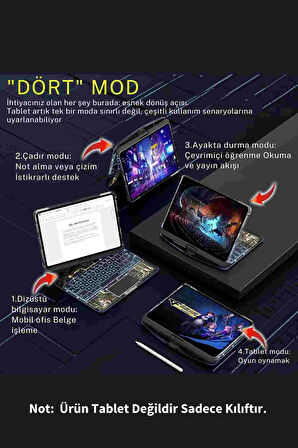 iPad Air 10.9 inç 5. Nesil Uyumlu Bluetoothlu Transparan Detaylı 360 Dönebilen Klavyeli Tablet Kılıfı