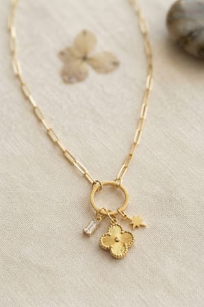 Gold Renk Ataç Zincir Yonca Model Kadın Kolye