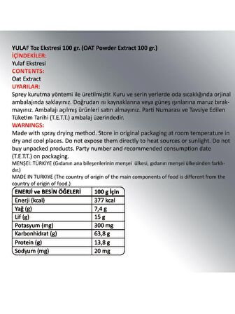 Yulaf Toz Ekstresi 100 Gr. Cam Kavanoz