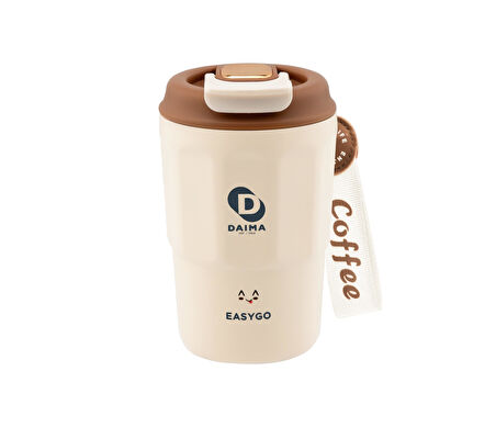Daima Easy Go 380 ML  12 Saat Sıcak 12 Saat Soğuk Beyaz Bardak Termos Beyaz 