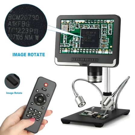 Andonstar AD206 7" LCD Ekranlı Dijital Mikroskop - 200X Büyütme 1080P FHD Lehimleme, Telefon Tamir, Laboratuvar ve İnceleme Mikroskobu (Çift Spot Işıklı Metal Stand)