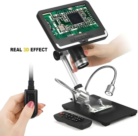 Andonstar AD206 7" LCD Ekranlı Dijital Mikroskop - 200X Büyütme 1080P FHD Lehimleme, Telefon Tamir, Laboratuvar ve İnceleme Mikroskobu (Çift Spot Işıklı Metal Stand)