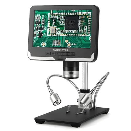 Andonstar AD206 7" LCD Ekranlı Dijital Mikroskop - 200X Büyütme 1080P FHD Lehimleme, Telefon Tamir, Laboratuvar ve İnceleme Mikroskobu (Çift Spot Işıklı Metal Stand)