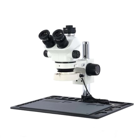 Mikroskop ZS 7050P Trinoküler Mikroskop Seti - 7X-50X Zoom, 0.5X CTV, LED Işıklı ve Alüminyum Pedli Siyah Tabla Set