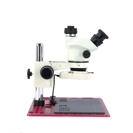 Mikroskop ZS 7050P Trinoküler Mikroskop Seti - 7X-50X Zoom, 0.5X CTV, LED Işıklı ve Alüminyum Pedli Kırmızı Tabla Set