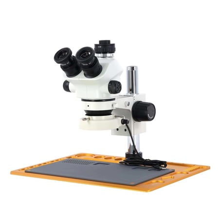 Mikroskop ZS 7050P Trinoküler Mikroskop Seti - 7X-50X Zoom, 0.5X CTV, LED Işıklı ve Alüminyum Pedli Gold Tabla Set