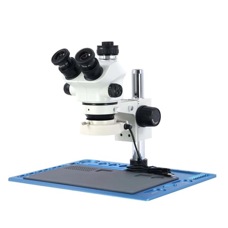 Mikroskop ZS 7050P Trinoküler Mikroskop Seti- 7X-50X Zoom, 0.5X CTV, LED Işıklı ve Alüminyum Pedli Mavi Tabla Set