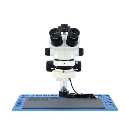 Mikroskop ZS 7050P Trinoküler Mikroskop Seti- 7X-50X Zoom, 0.5X CTV, LED Işıklı ve Alüminyum Pedli Mavi Tabla Set