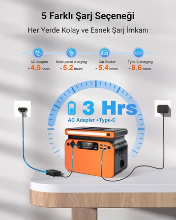 Cepini GT500 Taşınabilir Güç İstasyonu 518Wh 500W | LiFePO4 Batarya | Hızlı Şarj | Kamp, Karavan ve Acil Durum Power Station