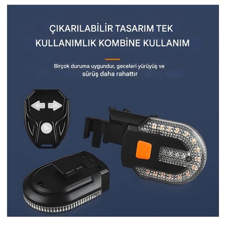  Bisiklet Dönüş Sinyali 5 Modlu Şarj Edilebilir Bisiklet Arka LED Uyarı Işığı Uzaktan Kumanda FY1825