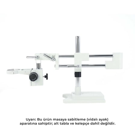 Szm Kelepçesiz Masaya Vidalı Mikroskop Stand Beyaz - Çift Kollu Hareketli Bom Stand (Ø76mm Tutucu / 380mm Sütun)
