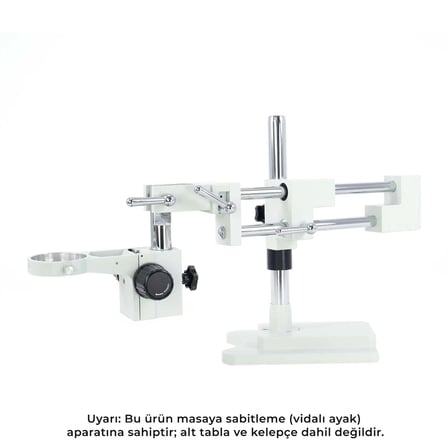 Szm Kelepçesiz Masaya Vidalı Mikroskop Stand Beyaz - Çift Kollu Hareketli Bom Stand (Ø76mm Tutucu / 380mm Sütun)