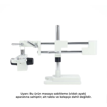 Szm Kelepçesiz Masaya Vidalı Mikroskop Stand Beyaz - Çift Kollu Hareketli Bom Stand (Ø76mm Tutucu / 380mm Sütun)