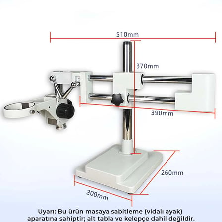Szm Kelepçesiz Masaya Vidalı Mikroskop Stand Beyaz - Çift Kollu Hareketli Bom Stand (Ø76mm Tutucu / 380mm Sütun)