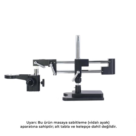 Szm Masaya Vidalı Mikroskop Stand Siyah - Çift Kollu Hareketli Bom Stand (Ø76mm Tutucu / 380mm Sütun)
