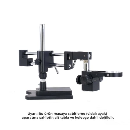 Szm Masaya Vidalı Mikroskop Stand Siyah - Çift Kollu Hareketli Bom Stand (Ø76mm Tutucu / 380mm Sütun)