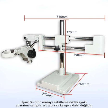 Szm Masaya Vidalı Mikroskop Stand Siyah - Çift Kollu Hareketli Bom Stand (Ø76mm Tutucu / 380mm Sütun)