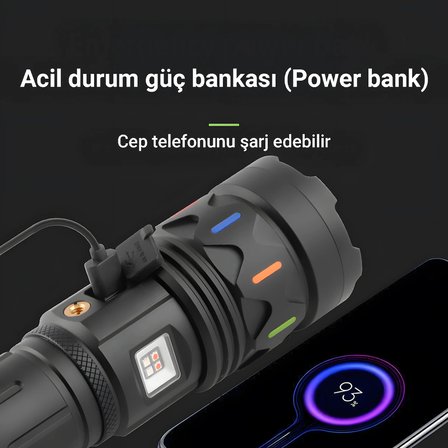 idragon AF002 Ultra Güçlü LED El Feneri - P360 Lazer Odaklama & Acil Durum Powerbank Fonksiyonlu Fener