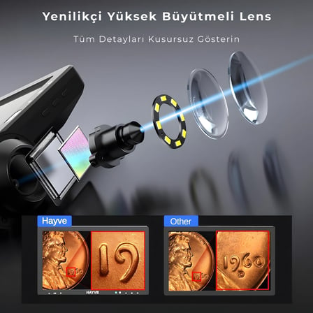 DM12 Mikroskop 10.1 İnç IPS  Ekran 2000x Full HD Dijital Mikroskop - Çift Spot Işıklı Metal Standlı Teknik Servis & Laboratuvar Mikroskobu