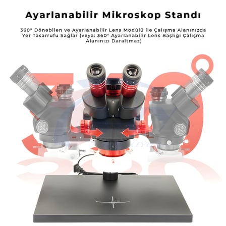 MyScope MY-7S Trinoküler Stereo Mikroskop 6.5X-58X Sürekli Zoom 360° Ayarlanabilir Başlık ve Büyük Metal Tabanlı Elektronik Tamir Mikroskobu