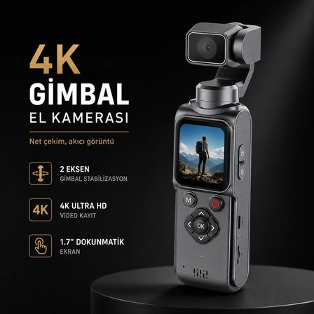 AT-M105 4K Gimbal Kamera | Wi-Fi Bağlantılı Akıllı Takip Özellikli Vlog & Aksiyon Kamerası