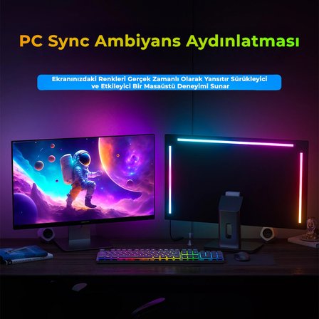 PC Sync RGBIC Monitör 27 inch  Arka Aydınlatma LED, Ekran Senkronizasyonlu, Mobil Uygulama ve Kumanda Kontrollü, Müzik Senkronizasyonlu Gaming RGB Işık DX23014