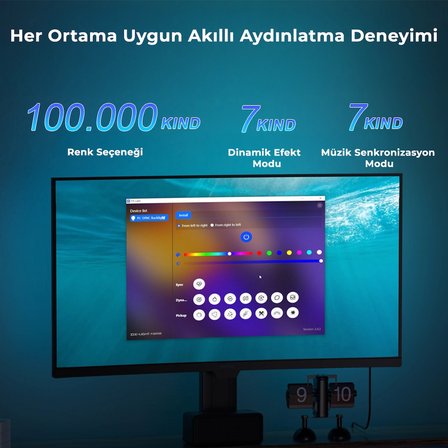 PC Sync RGBIC Monitör 27 inch  Arka Aydınlatma LED, Ekran Senkronizasyonlu, Mobil Uygulama ve Kumanda Kontrollü, Müzik Senkronizasyonlu Gaming RGB Işık DX23014