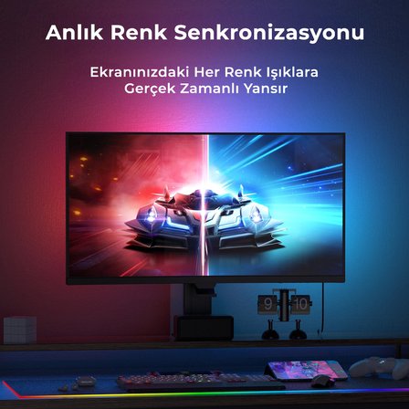 PC Sync RGBIC Monitör 27 inch  Arka Aydınlatma LED, Ekran Senkronizasyonlu, Mobil Uygulama ve Kumanda Kontrollü, Müzik Senkronizasyonlu Gaming RGB Işık DX23014