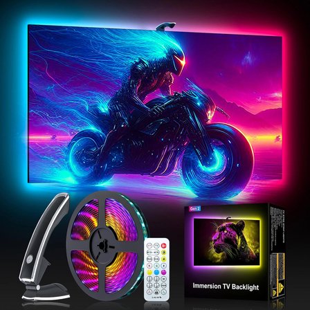 idragon TV Sync RGBIC Ambilight LED TV Arka Aydınlatma, 3.8 Metre, Mobil Uygulama ve Kumanda Kontrollü, Müzik Senkronizasyonlu, 55-65 İnç TV Uyumlu DX23014