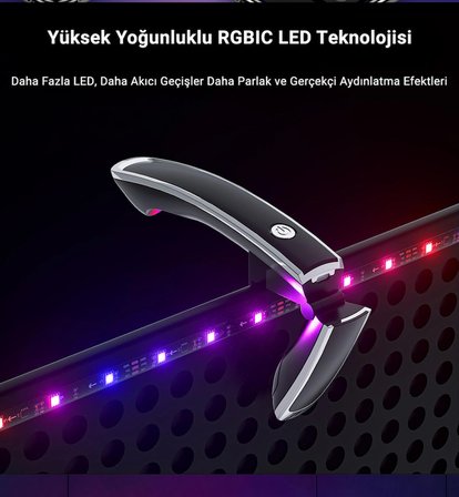 idragon TV Sync RGBIC Ambilight LED TV Arka Aydınlatma, 3.8 Metre, Mobil Uygulama ve Kumanda Kontrollü, Müzik Senkronizasyonlu, 55-65 İnç TV Uyumlu DX23014
