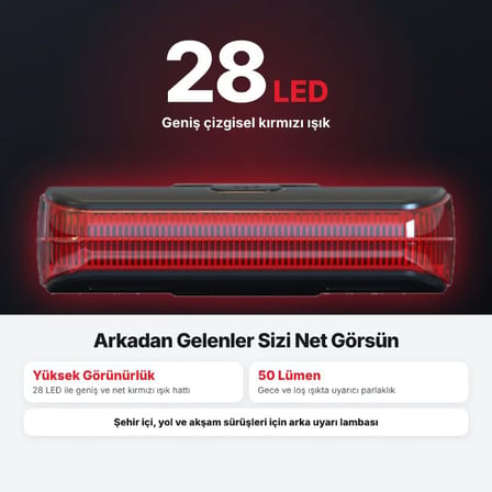 BK880S Bisiklet Arka Lambası 28 LED Kırmızı Stop Lambası 50 Lümen 4 Işık Modu USB Şarjlı Sele Borusu