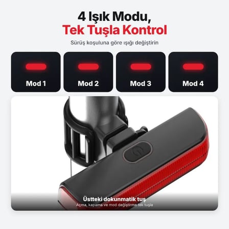 BK880S Bisiklet Arka Lambası 28 LED Kırmızı Stop Lambası 50 Lümen 4 Işık Modu USB Şarjlı Sele Borusu