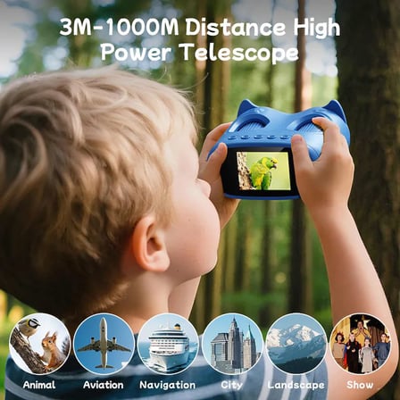 387 Mavi 2'si 1 Arada Dijital Çocuk Mikroskobu & Dürbün - 1000X Büyütme, 1000 Metre Menzil, 2 MP Full HD Ekranlı Eğitici Bilim Kiti