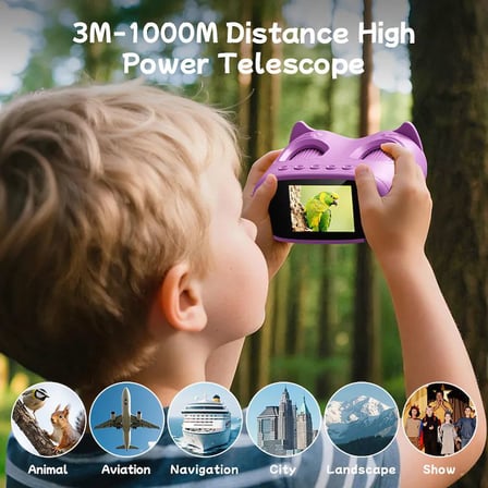 387 Mor 2'si 1 Arada Dijital Çocuk Mikroskobu & Dürbün - 1000X Büyütme, 1000 Metre Menzil, 2 MP Full HD Ekranlı Eğitici Bilim Kiti