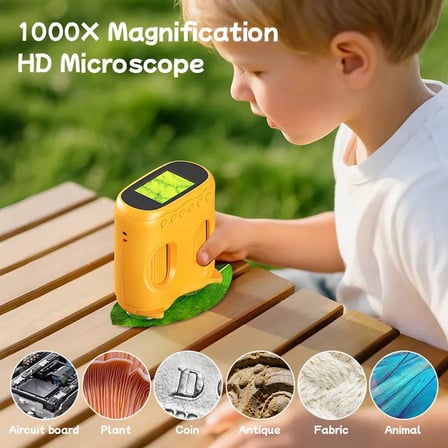 387 Sarı 2'si 1 Arada Dijital Çocuk Mikroskobu & Dürbün - 1000X Büyütme, 1000 Metre Menzil, 2 MP Full HD Ekranlı Eğitici Bilim Kiti