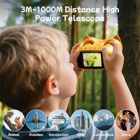 387 Sarı 2'si 1 Arada Dijital Çocuk Mikroskobu & Dürbün - 1000X Büyütme, 1000 Metre Menzil, 2 MP Full HD Ekranlı Eğitici Bilim Kiti