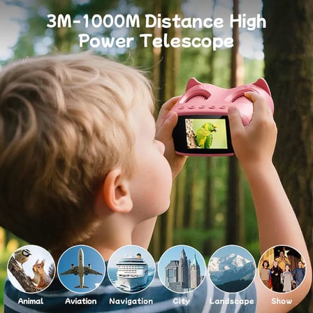 387 Pembe 2'si 1 Arada Dijital Çocuk Mikroskobu & Dürbün - 1000X Büyütme, 1000 Metre Menzil, 2 MP Full HD Ekranlı Eğitici Bilim Kiti